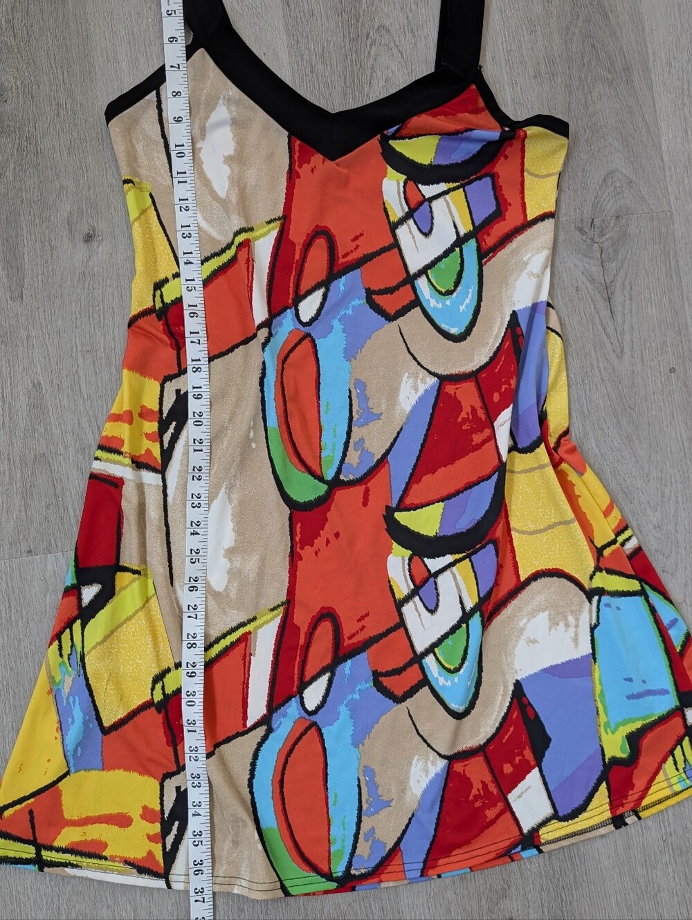 Gitane Abstract Graffiti Festival V-neck Multicolor Babydoll Flowy Mini Dress L - Picture 9 of 9